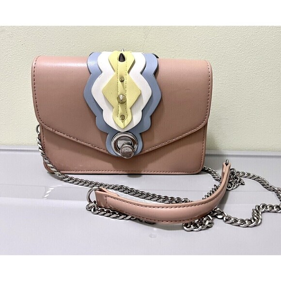 Zara TRF Light Pink Tan Crossbody Handbag Silver Chain Studded Purse Clutch - Picture 3 of 8